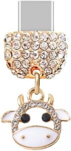 Crystal Anti-Dust Cow Pendant Phone Charm - White