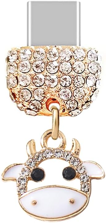 Crystal Anti-Dust Cow Pendant Phone Charm - White