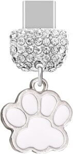 Cat Paw Crystal USB-C Dust Plug for iPhone/Android - White