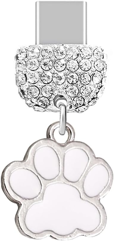 Cat Paw Crystal USB-C Dust Plug for iPhone/Android - White