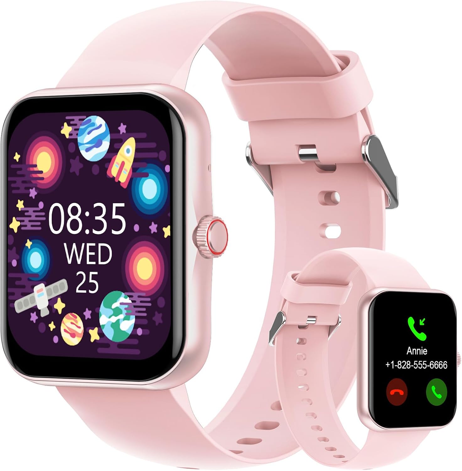 Kids Fitness Tracker Smartwatch with Calls, Notifications for Android/iPhone (Pink)