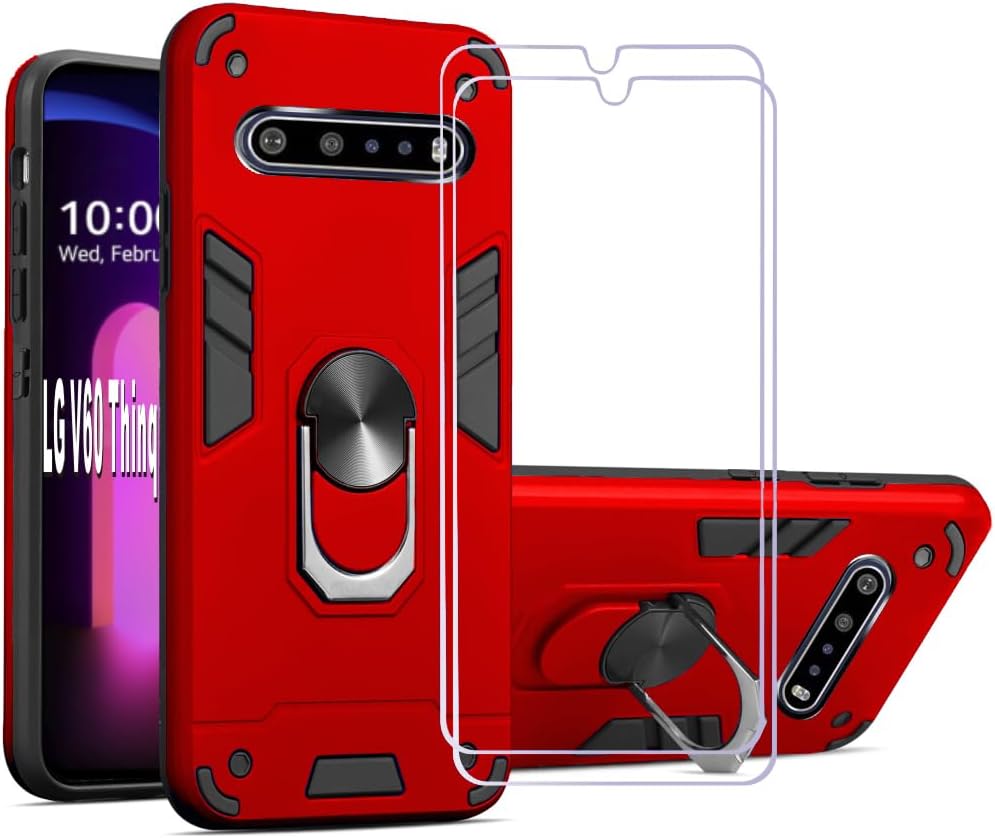 LG V60/G9 Case w/ Rotating Ring & Screen Protector (Red)