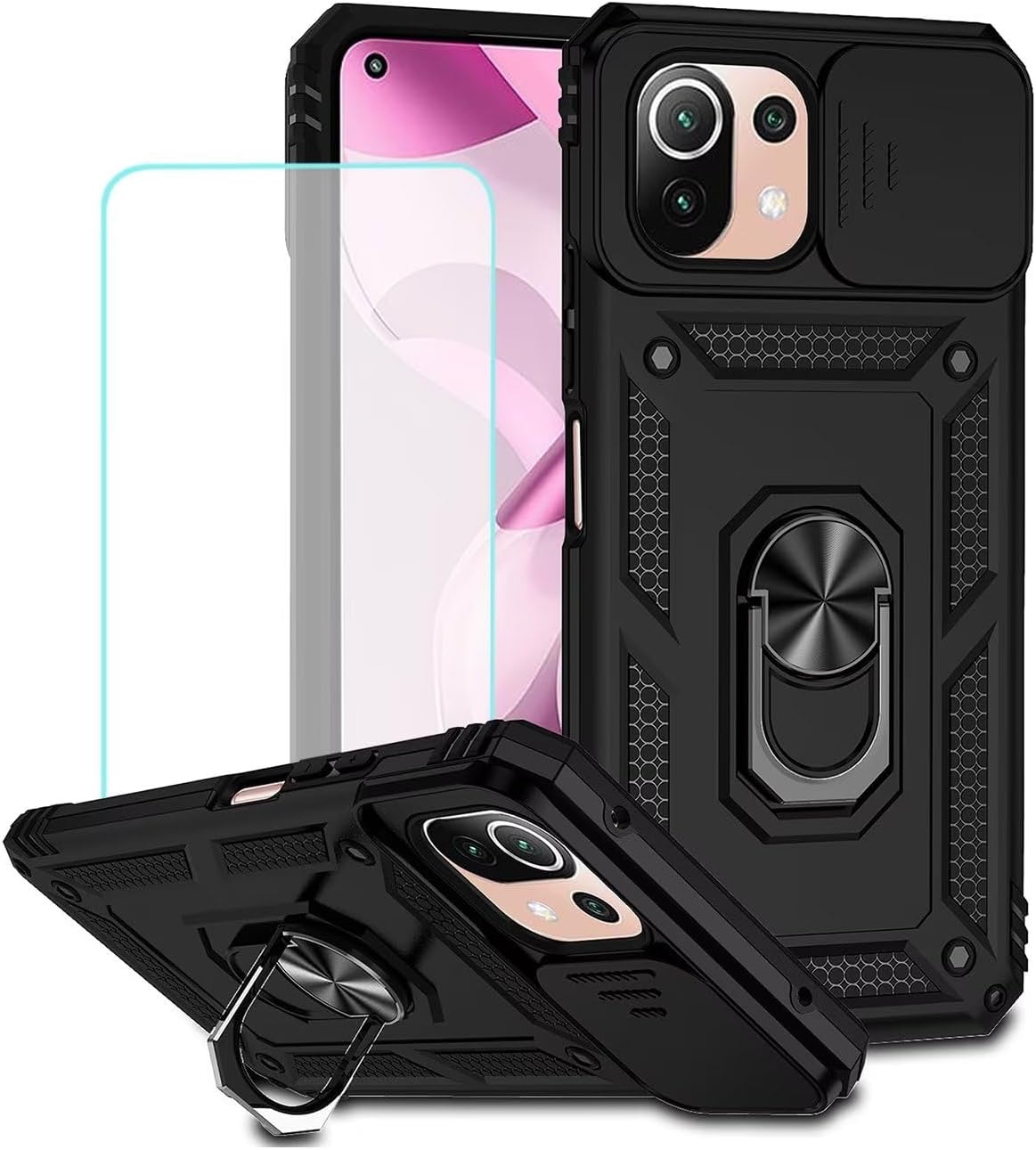 Xiaomi 11 Lite 5G Magnetic Case with 360° Ring Stand - Black