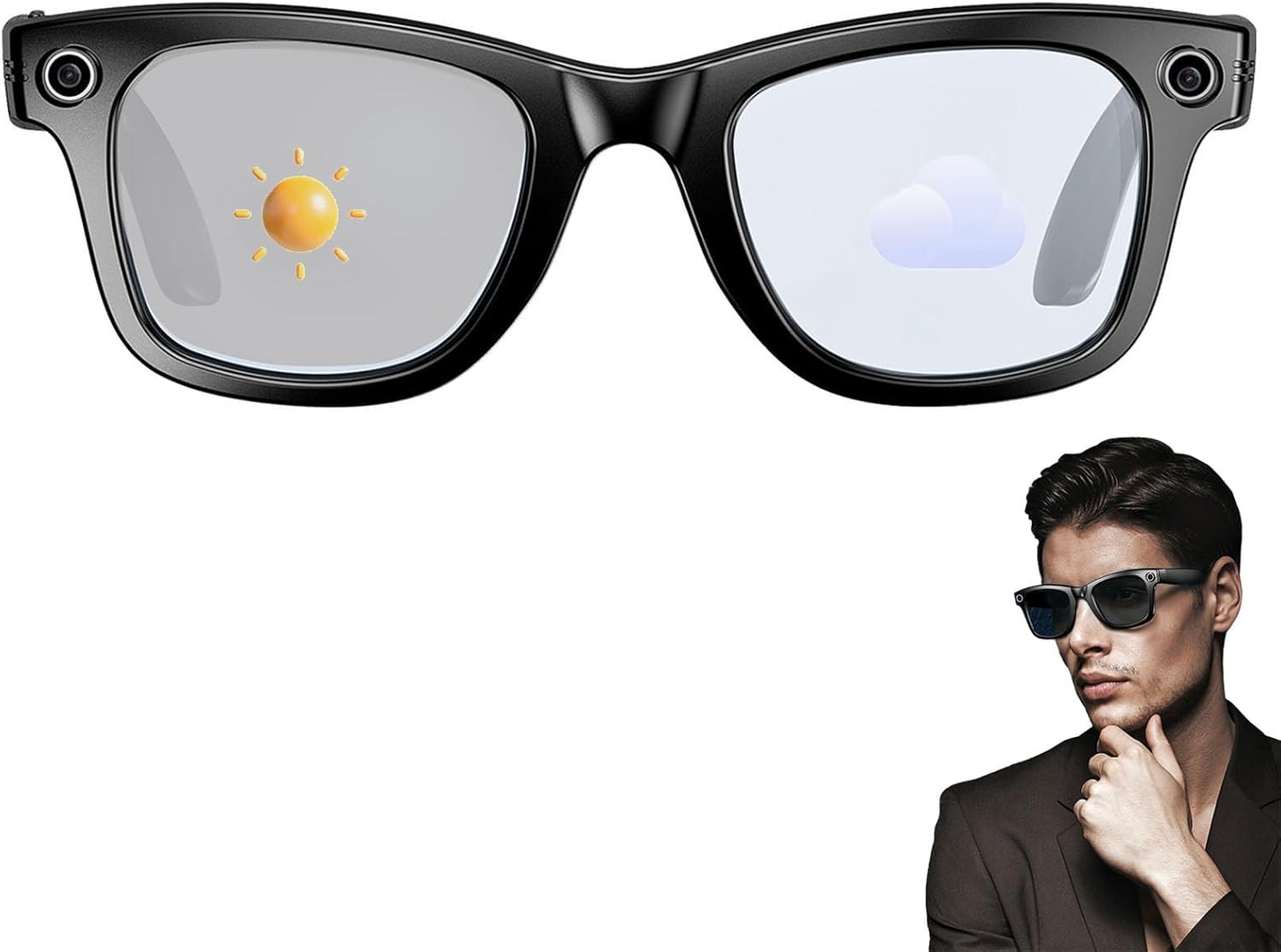 AI Smart Glasses w/ 800W Camera, Bluetooth, UV Protection