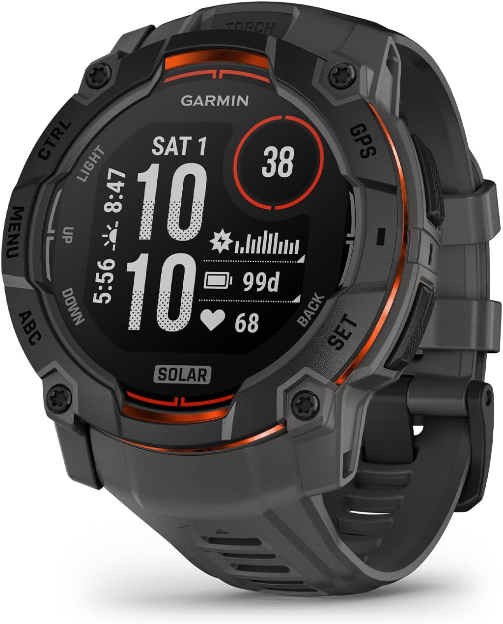 Garmin Instinct 3 Solar GPS Smartwatch w/ Flashlight, Charcoal