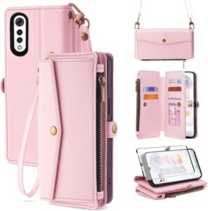 LG Velvet Wallet Case with Stand - Pink