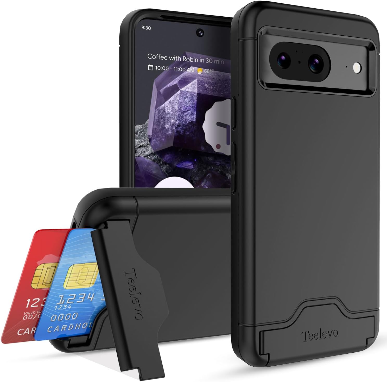 Pixel 8 Wallet Case with Card Slot & Kickstand - Black