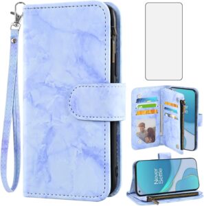 OnePlus 8T/9R Wallet Stand Case w/ Screen Protector - Purple
