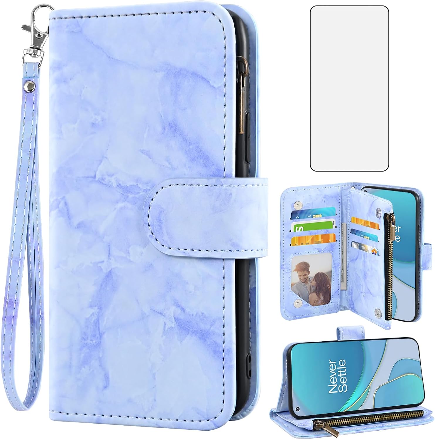 OnePlus 8T/9R Wallet Stand Case w/ Screen Protector - Purple
