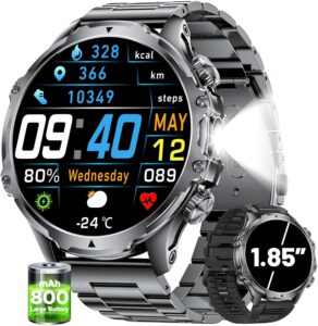SUNKTA 1.85" HD Smartwatch, Bluetooth Calls, HR/SpO2, Black