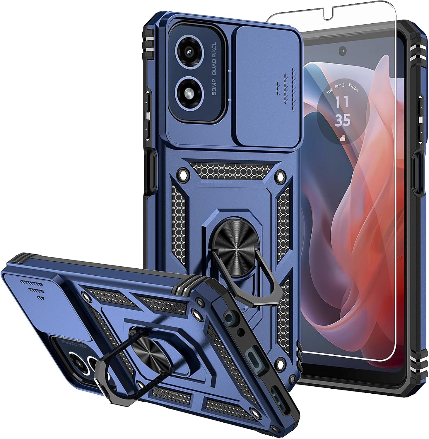 Moto G 5G 2024 Military Case w/Magnetic Kickstand, Blue