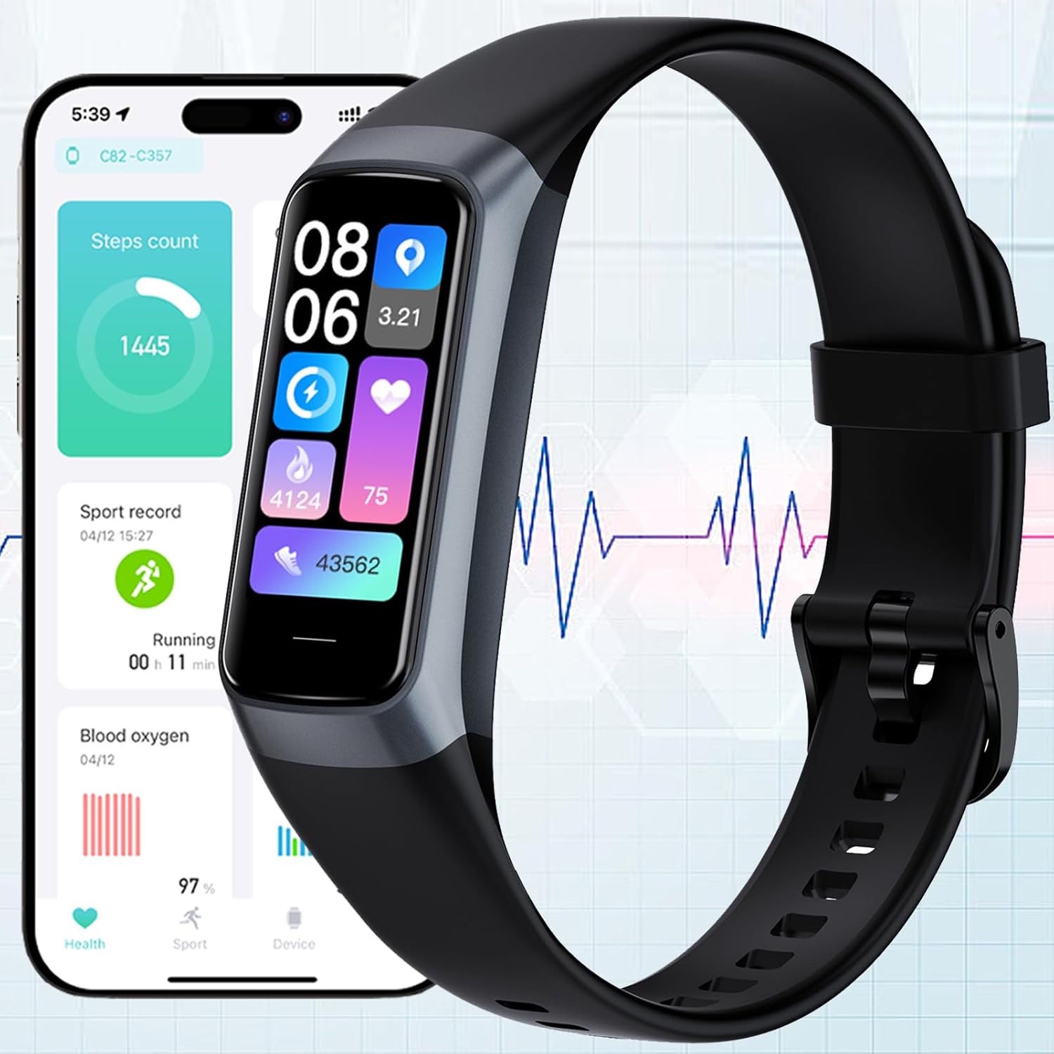 Fitness Tracker Watch with Blood Pressure Waterproof