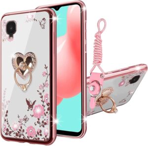 KuDiNi Glitter TPU Case w/ Kickstand & Lanyard for TCL A3/A509dl (Rose Gold)