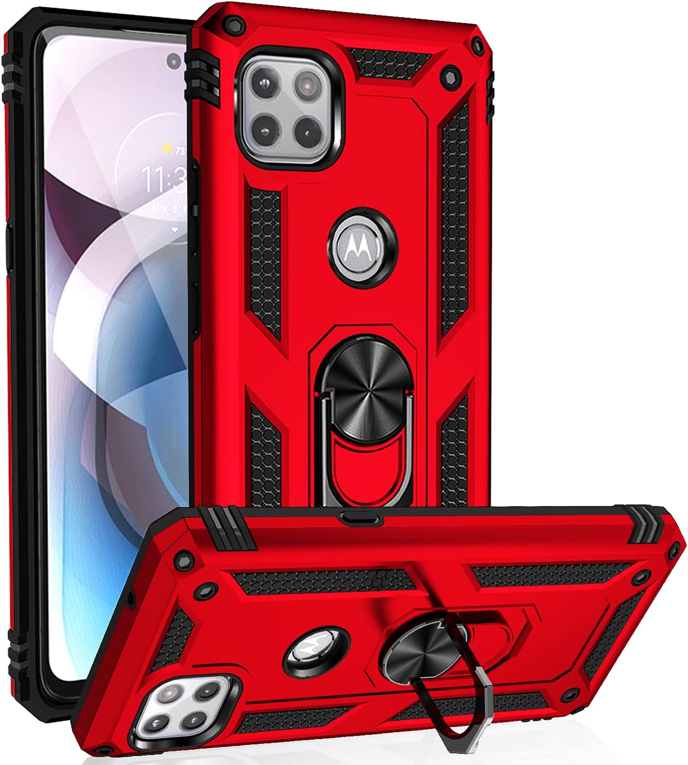 Moto One 5G Ace Military Case w/Kickstand (Red)