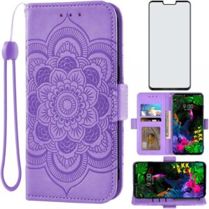 Asuwish LG G8 ThinQ Wallet Case with Screen Protector Purple