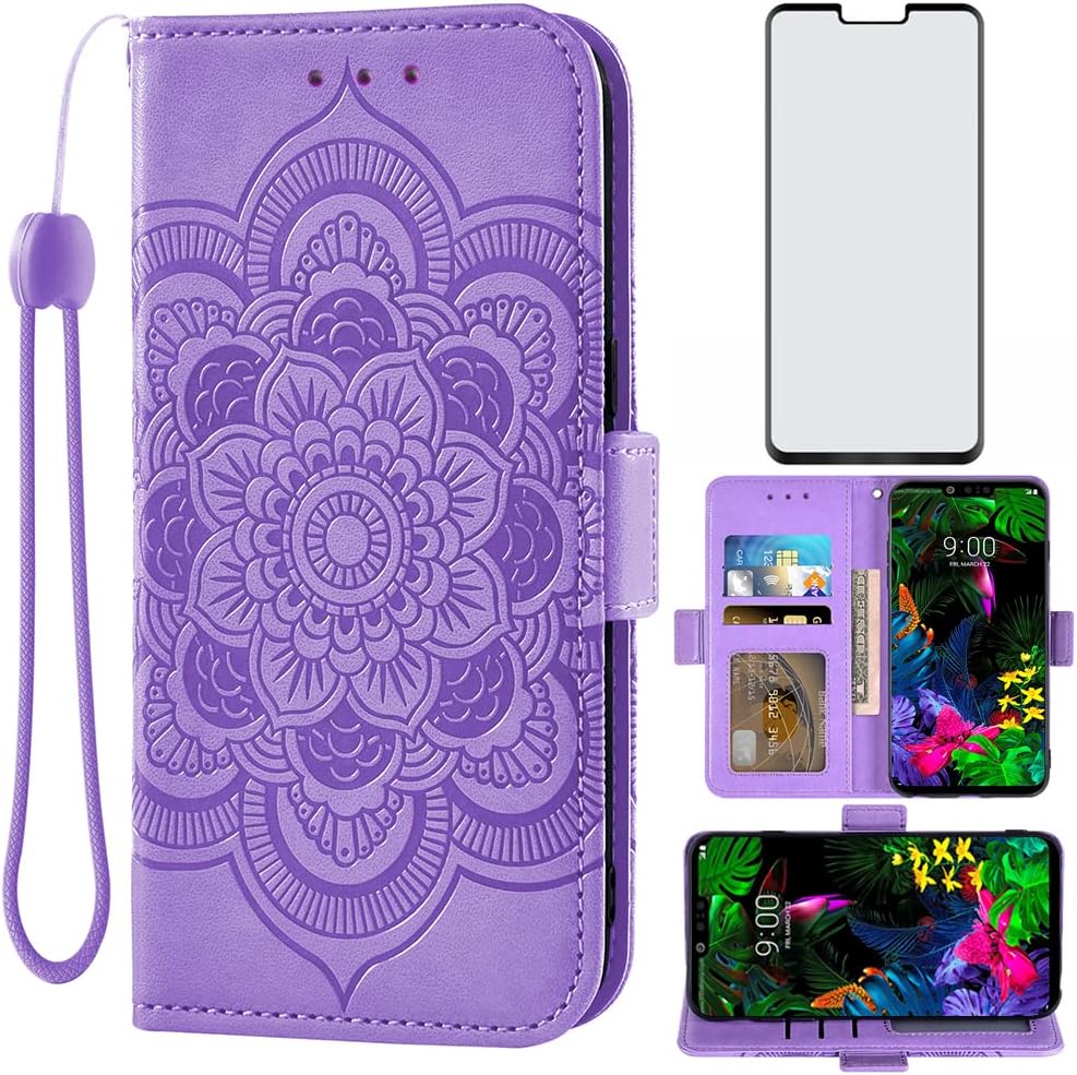 Asuwish LG G8 ThinQ Wallet Case with Screen Protector Purple