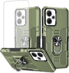 Redmi 13 4G Case: Tempered Glass, Magnetic Kickstand, Green