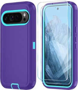 Qinmay Pixel 9/9 Pro Armor Case w/ Protector - PurpleSkyBlue