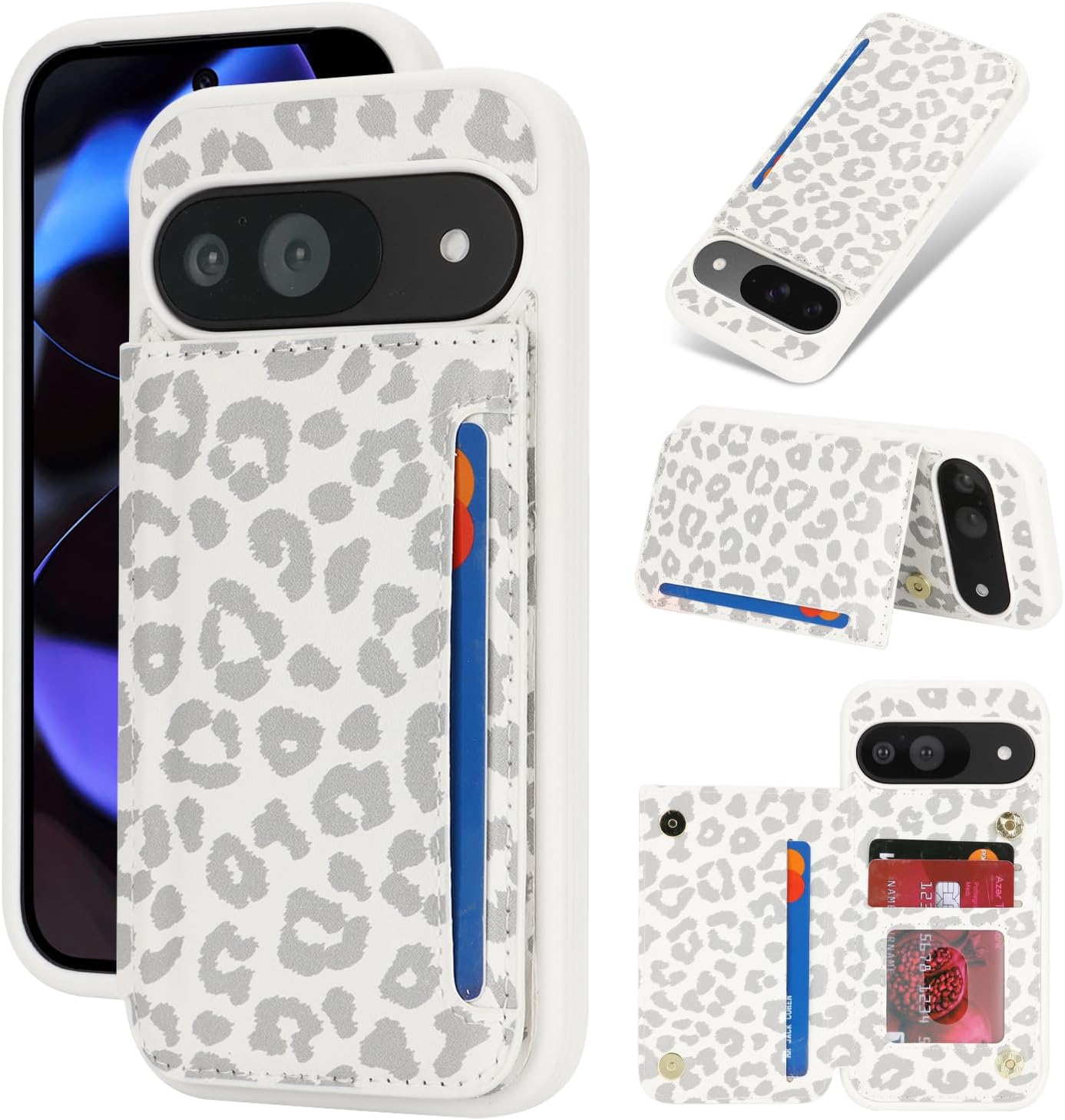 iCoverCase Wallet Case for Pixel 9/9 Pro Gray Leopard