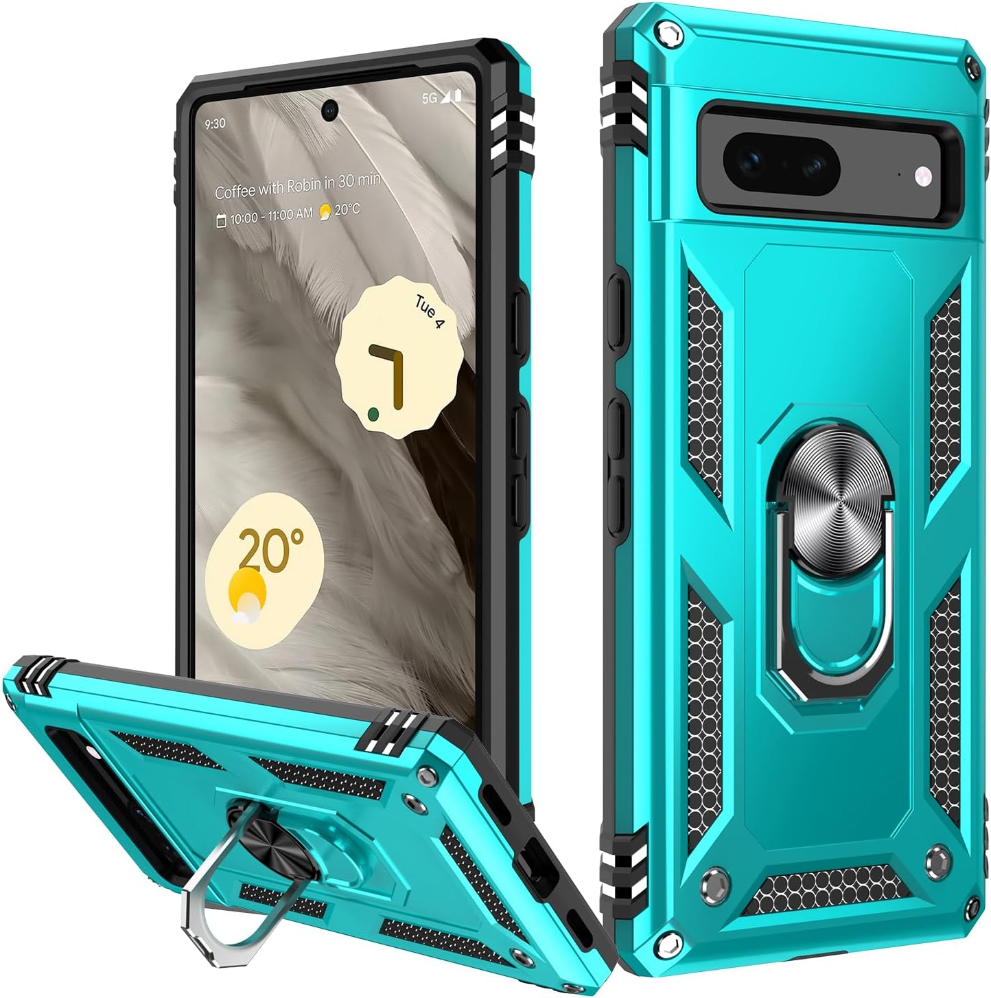Google Pixel 7A Military Shockproof Case w/Magnetic Kickstand Turquoise