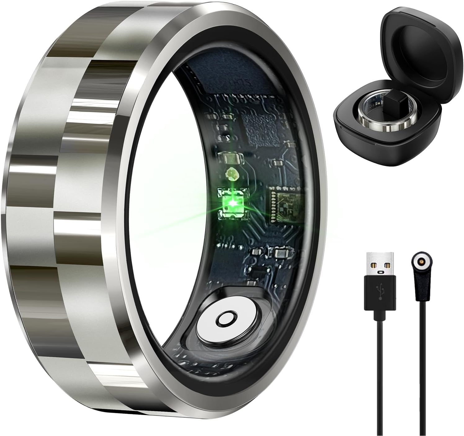Smart Ring, Fitness Tracking Smart Ring with Calories/Heart Rate/Blood Oxygen/Sleep Monitoring, IP68 Waterproof,No App Subscription, with Charging Case, APP for iOS & Android (Silver, Sizes-9#)