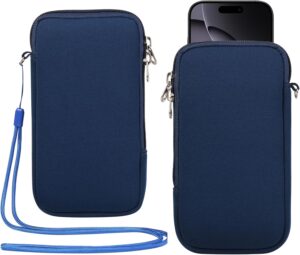 Neoprene Phone Pouch with Lanyard, Blue, Medium