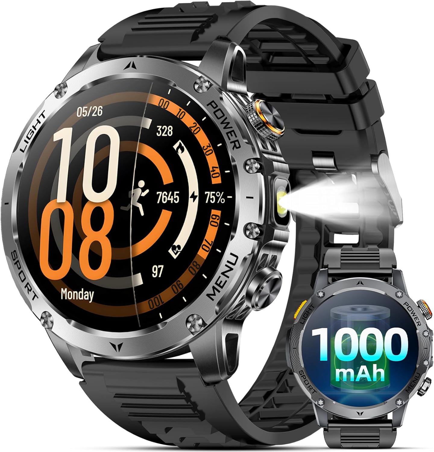 Military Smartwatch: 1000mAh, Calls, Health Monitor, IP68