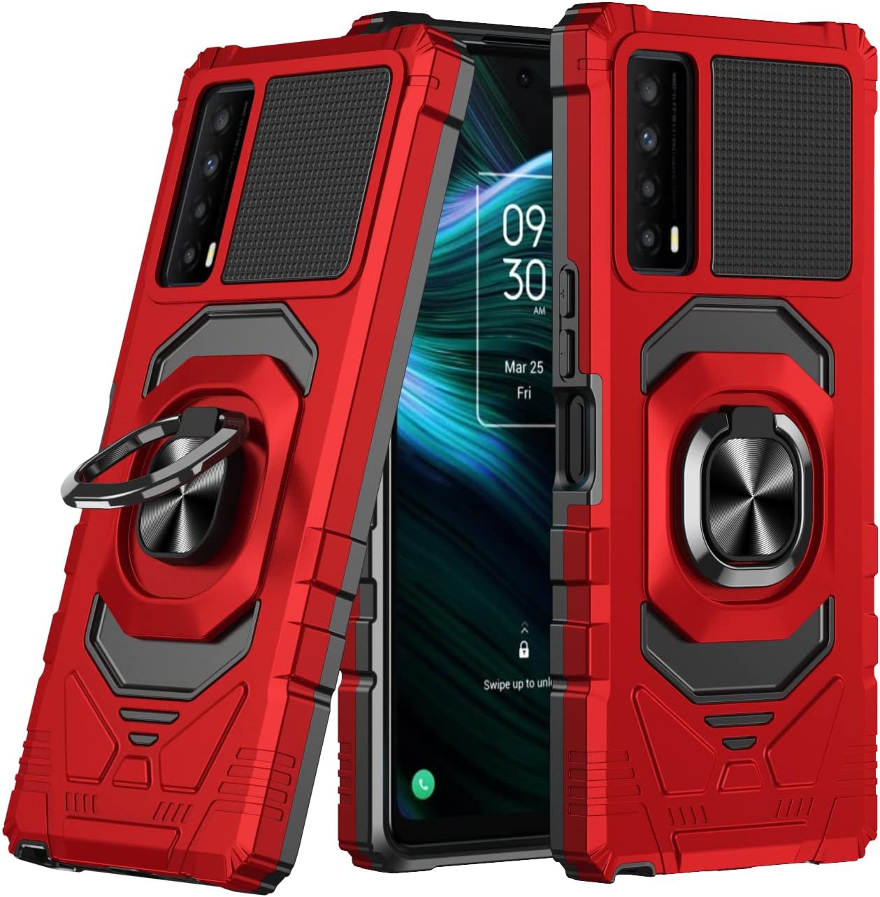 TCL Stylus 5G Shockproof Ring Stand Case Red