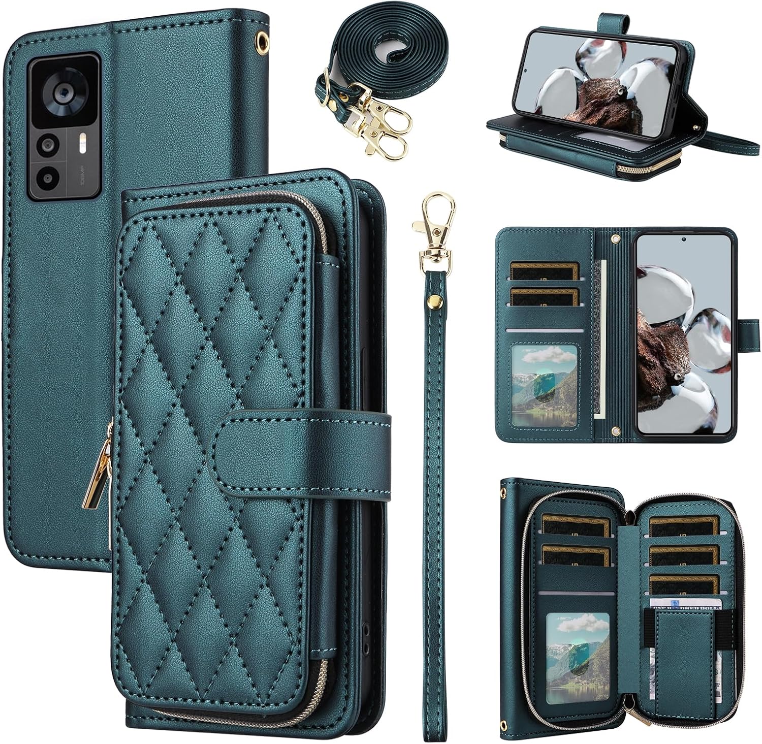 Xiaomi 12T/12T Pro Wallet Case w/ Strap & Card Slots - Green