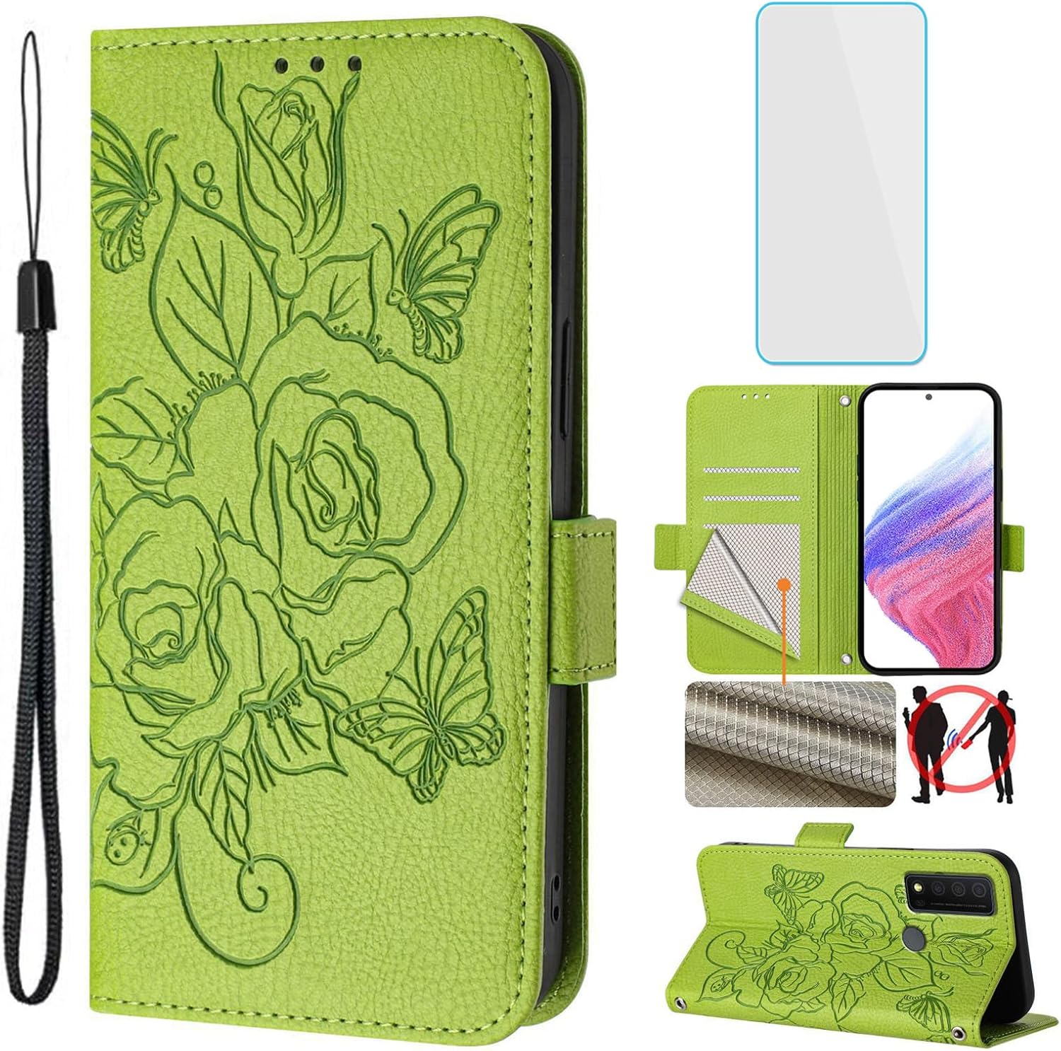 TCL 30 XE/V 5G Wallet Case w/ Kickstand & Screen Protector - Green
