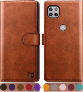 SUANPOT Motorola One 5G Ace RFID Leather Wallet Case Brown