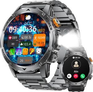 Military Smart Watch: 1000mAh Battery & Flashlight