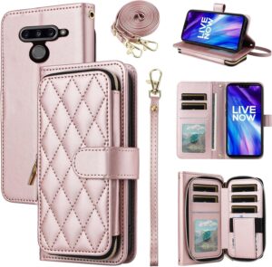 LG V40 ThinQ Wallet Case Wrist Strap Card Slots Rose Gold