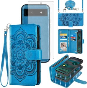 Asuwish Pixel 6A Wallet Case Mandala Blue