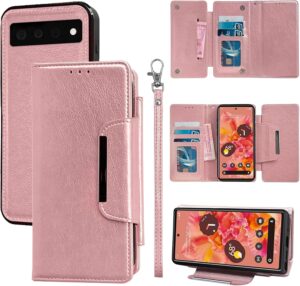 Pixel 6 Magnetic Wallet Case with Flip Purse - Rose Gold