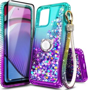 Moto G 5G 2023 Glitter Liquid Case w/Accessories (Aqua/Purple)