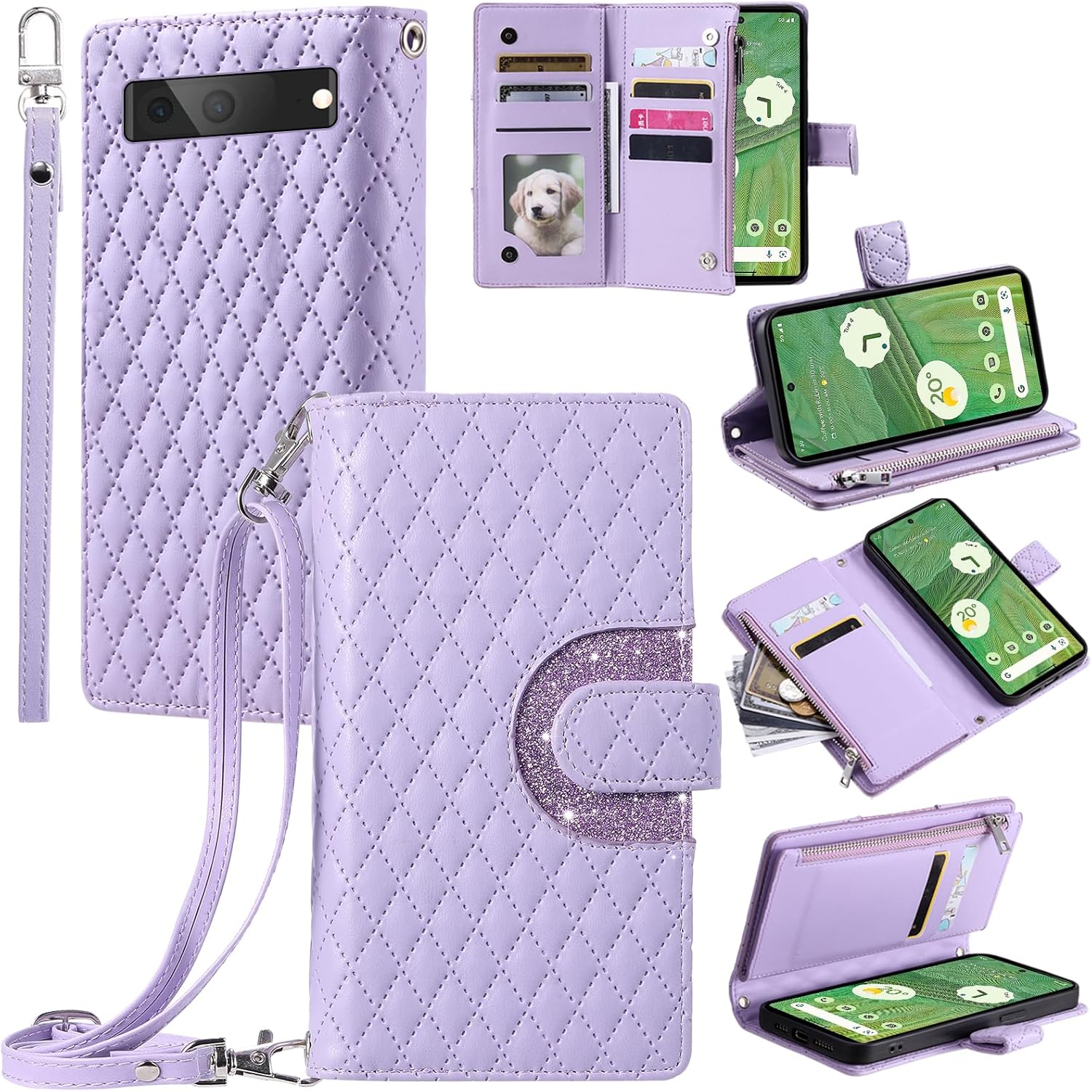 Google Pixel 7 Wallet Case w/ Detachable Strap, Purple