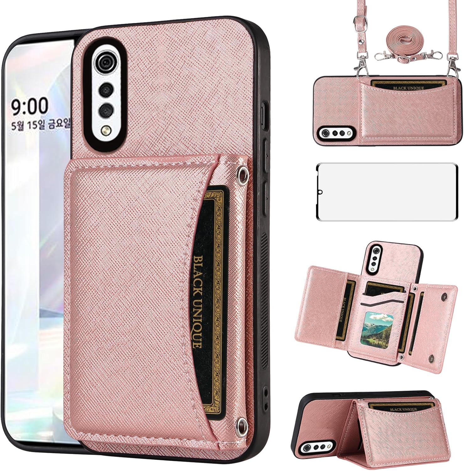LG Velvet Wallet Case Rose Gold PU Leather