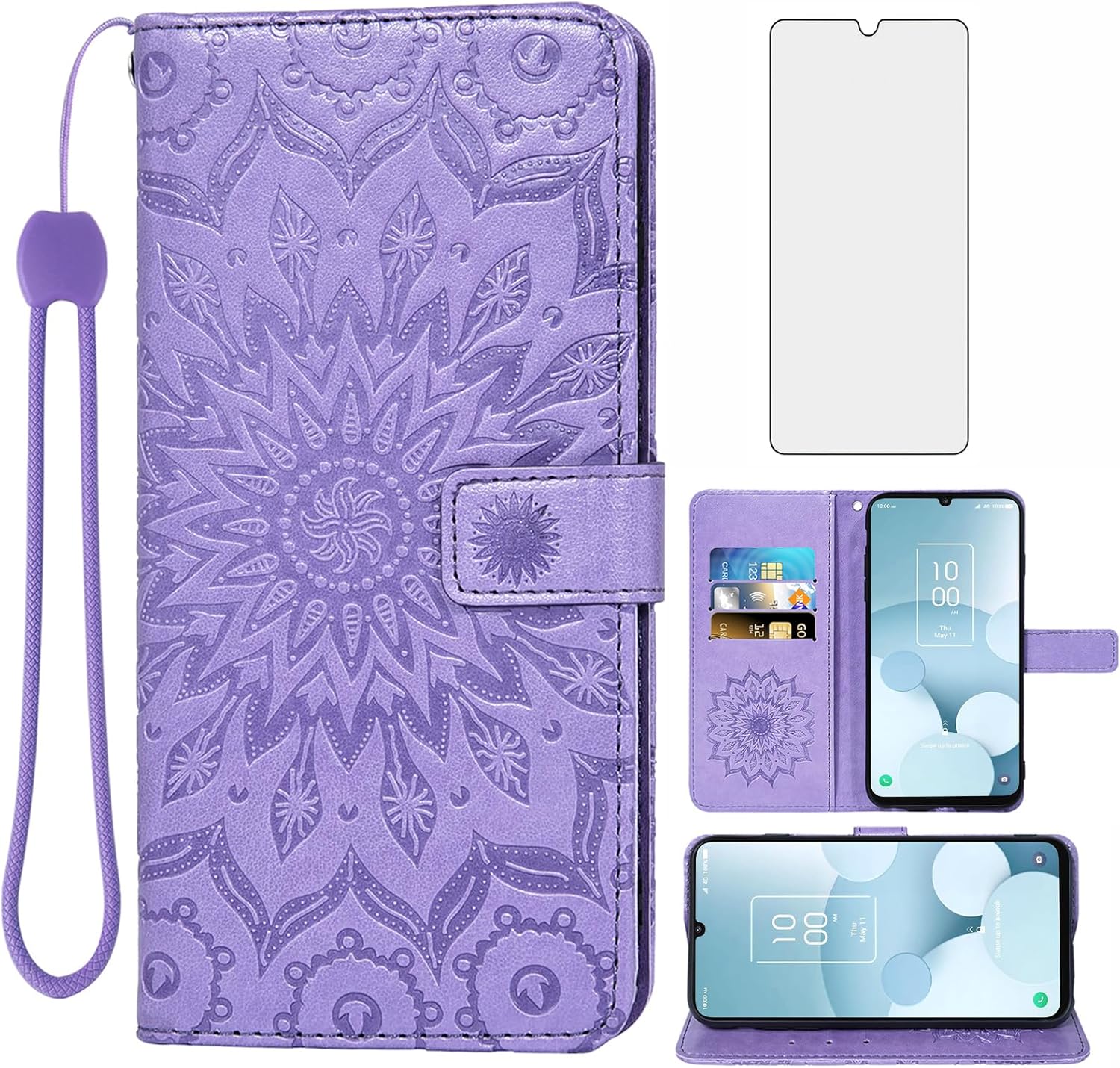 TCL 40 XL/40T Purple Sunflower Wallet Case