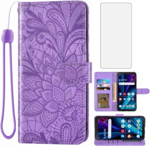 Alcatel TCL A3X Purple Case w/Screen Protector & Wallet Stand