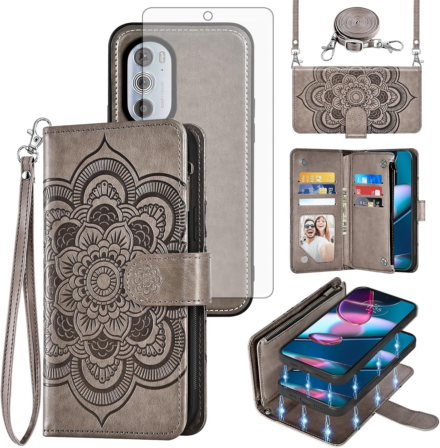 Asuwish Wallet Case for Motorola Edge+ with Screen Protector