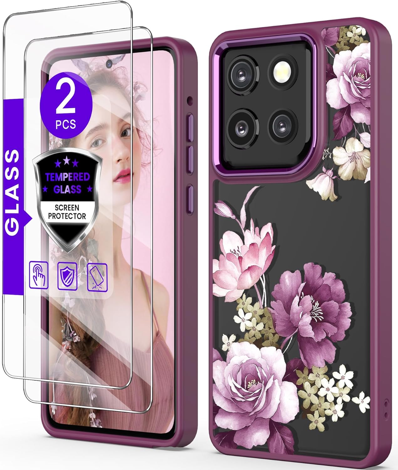 Moto G Stylus 5G 2025 Case+Screen Protector, Purple Floral