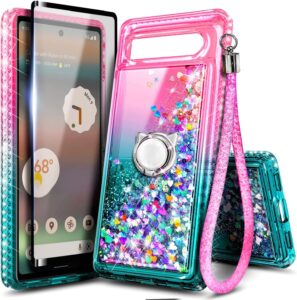 NZND Glitter Liquid Waterfall Case for Google Pixel 7 - Pink/Aqua