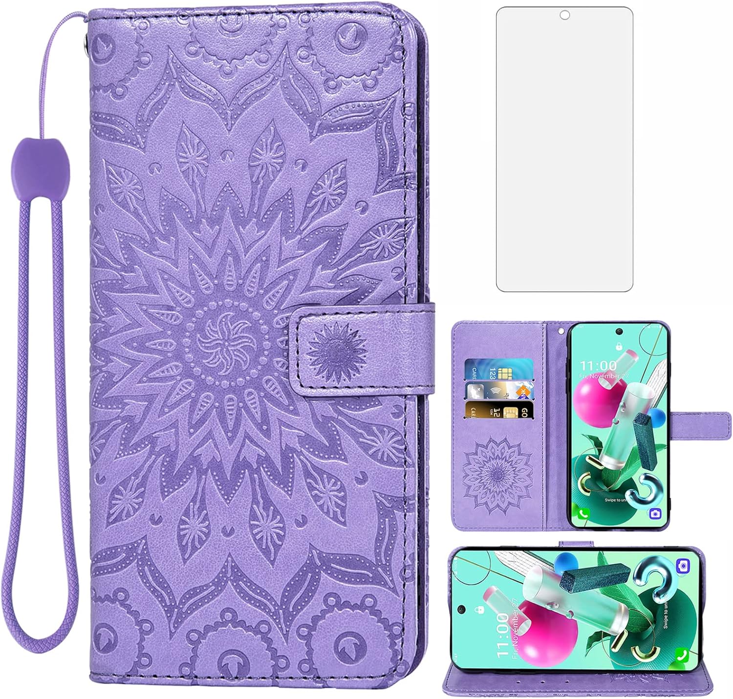 Asuwish Sunflower Wallet Case for LG K92 5G Purple
