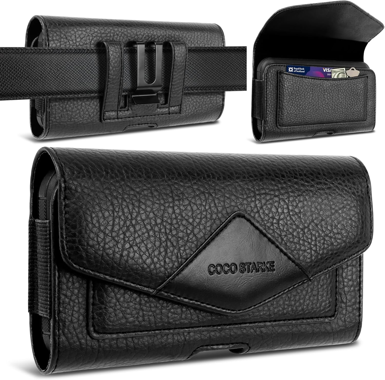Leather Phone Holster with Belt Loop, Black