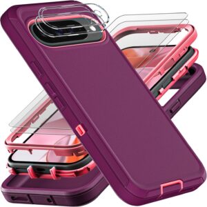 Google Pixel 10 Military 3-in-1 Shockproof Case w/Full Protection Kit (Purple/Pink)