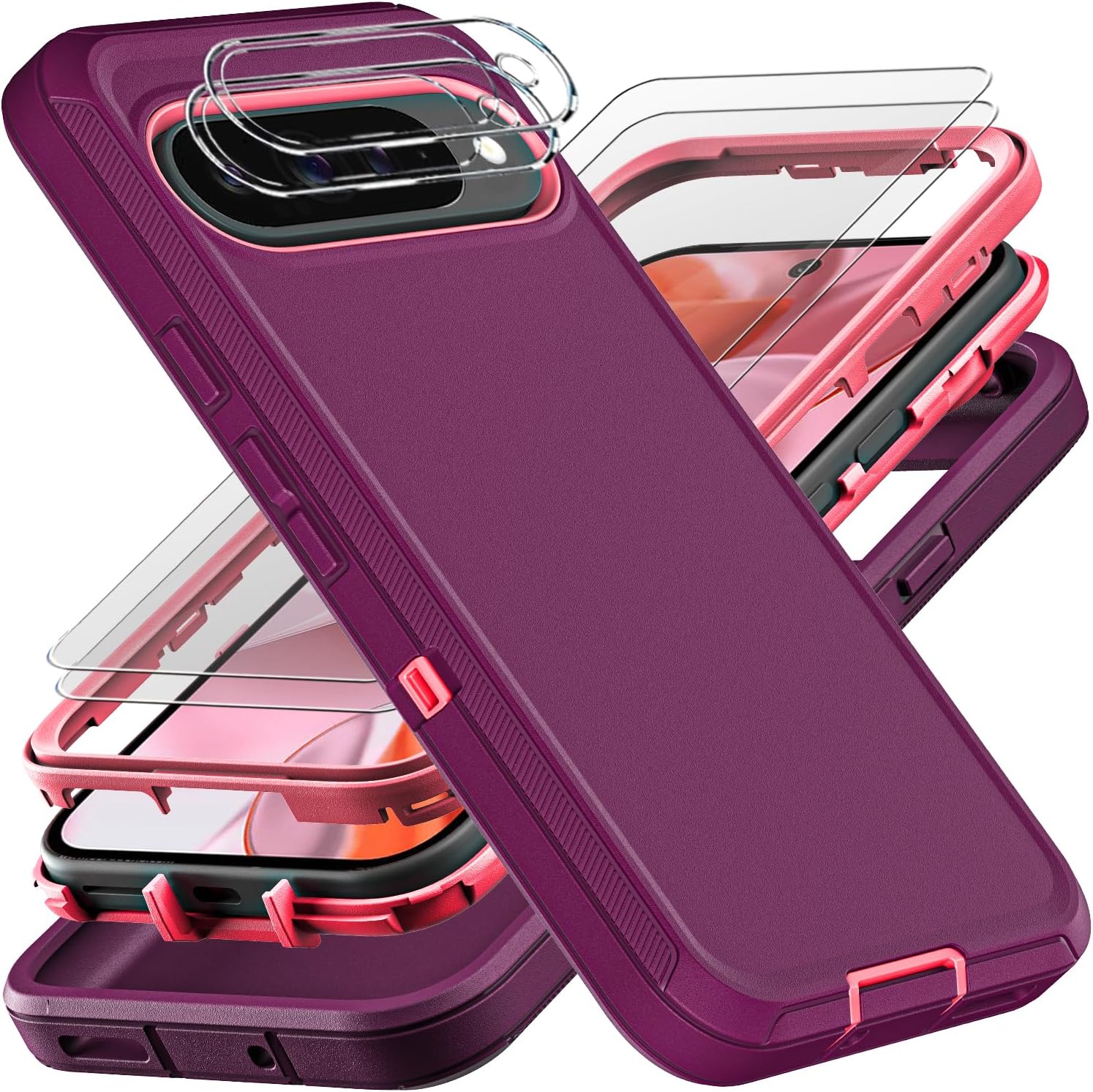 Google Pixel 10 Military 3-in-1 Shockproof Case w/Full Protection Kit (Purple/Pink)