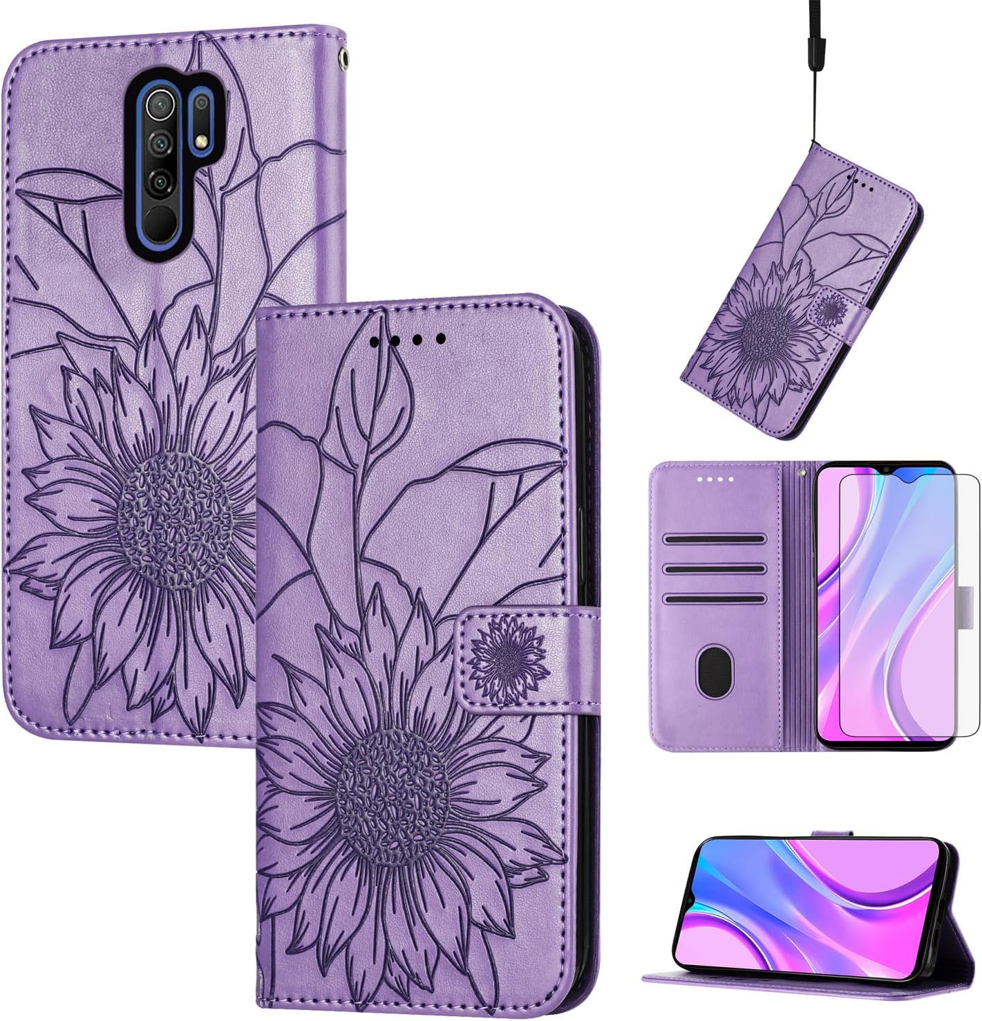 Redmi 9 Floral Wallet Case Light Purple