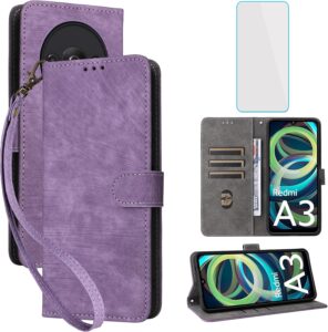 Redmi A3/Poco C61 Wallet Case with Screen Protector - Purple