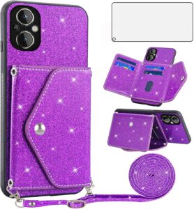 OnePlus Nord N20 5G Purple Glitter Wallet Case w/ Strap
